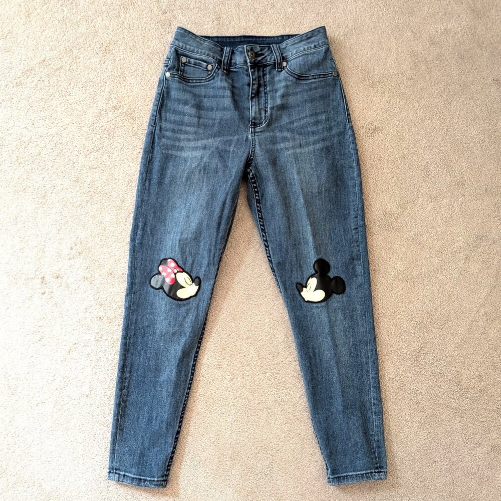 New Disney Juniors Minnie and Mickey Mouse Patch Stretch Skinny Jeans (size 7)